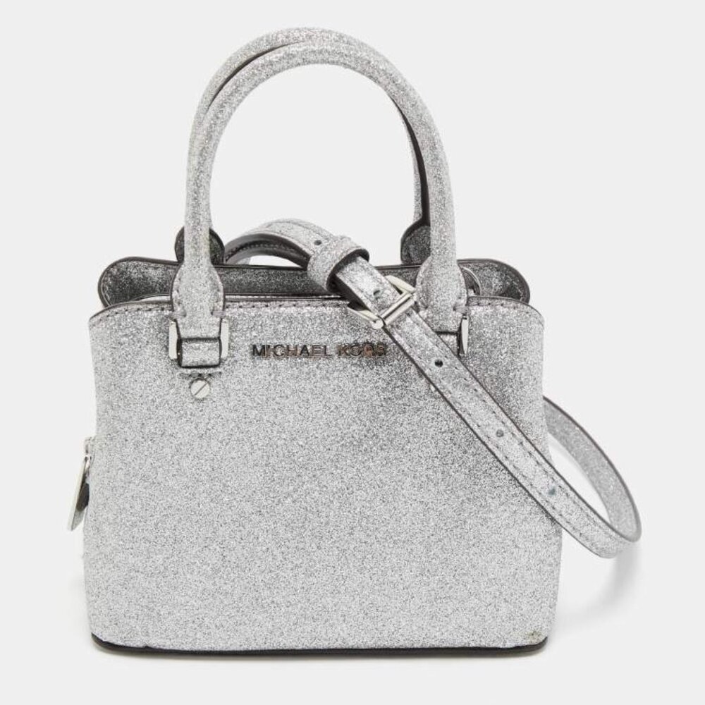 Michael Kors Silver Glitter Fabric XS Savannah Satchel